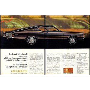 1968 Ford Torino GT Fastback Coupe 2 Page Vintage Print Ad Muscle Car Wall Art